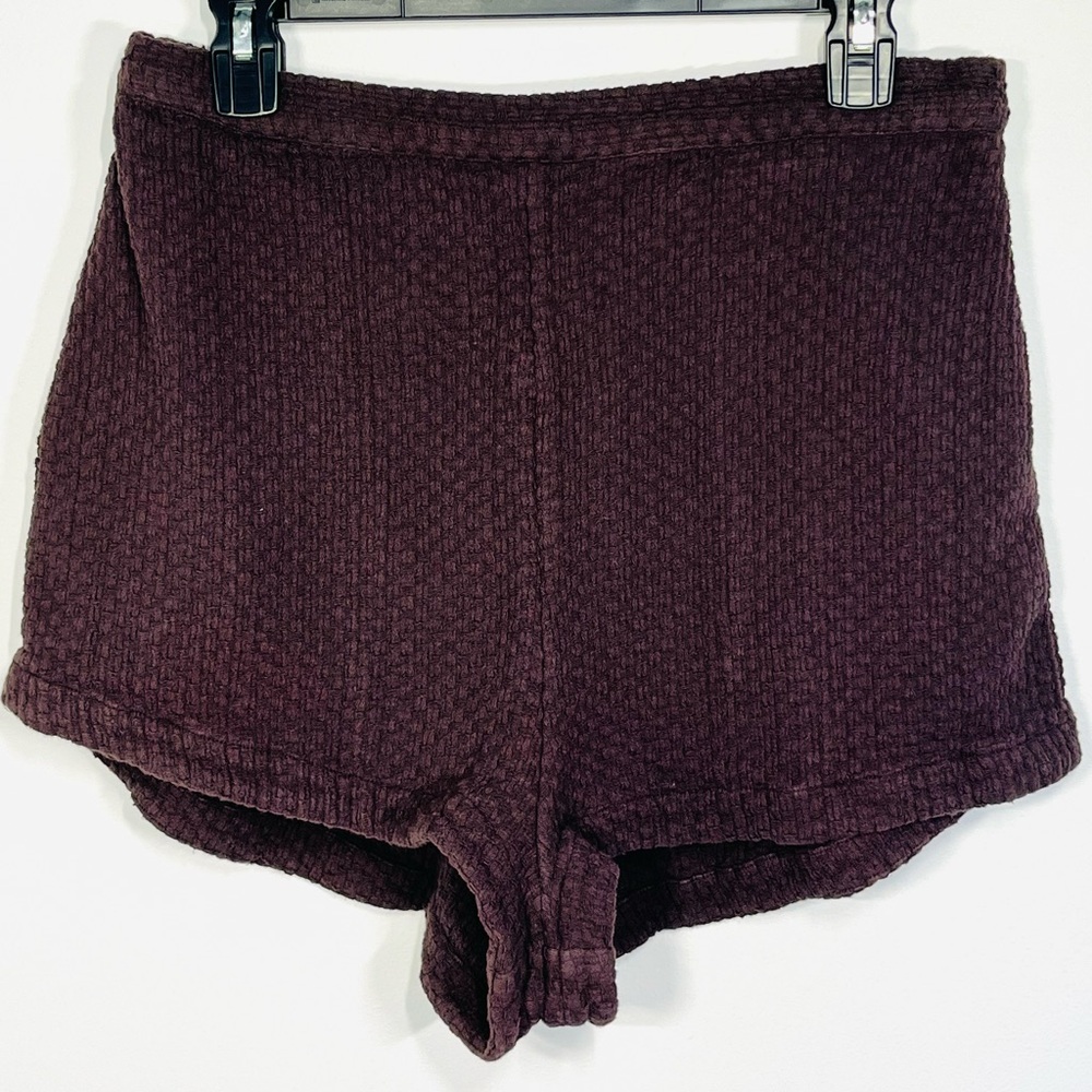 Free People High Waist Waffle Knit Shorts in Deep Plum